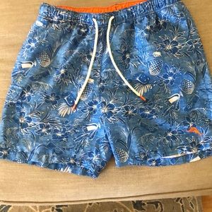 Tommy Bahama Relax Hawaiian Leaf Print Elastic Waist Swim Trunks